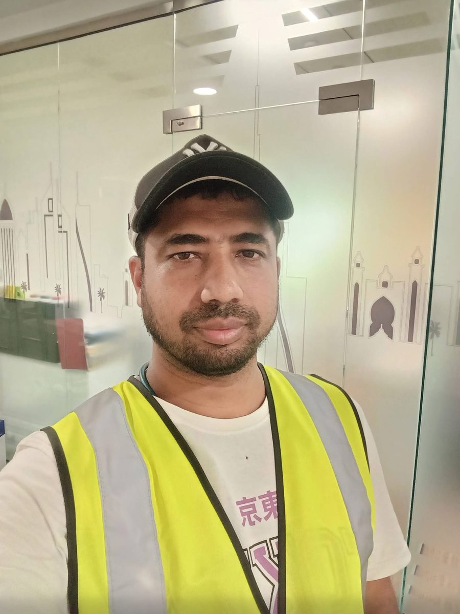 Mizan on site in Dubai wearing a safety vest
